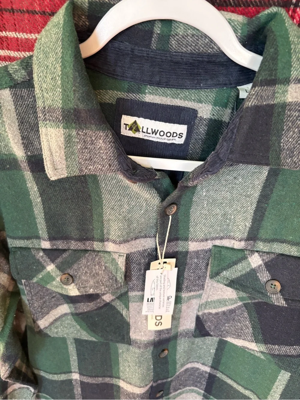 Men’s button up vintage flannel OD green New with tags Tall woods L